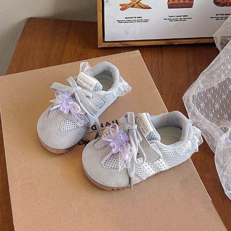 

Kids Tennis Shoes Mesh Breathable Children Princess Shoes Soft Bottom New Girls Casual Shoes Sweet Lace Bows Non-slip 25