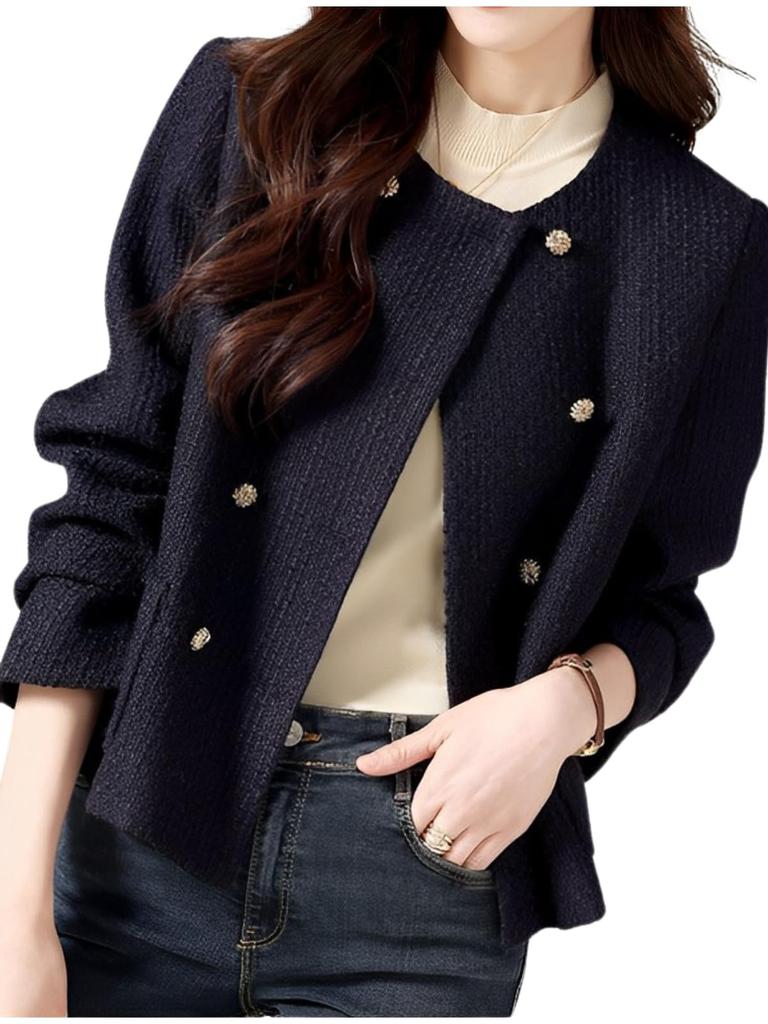 Veste Col Mao Taille L Thé Vert, Vêtement d'extérieur, Formel, Coréen, Décontracté, Quotidien, Printemps, Remise de diplômes, Mignon, Maman, Formel, Marine,