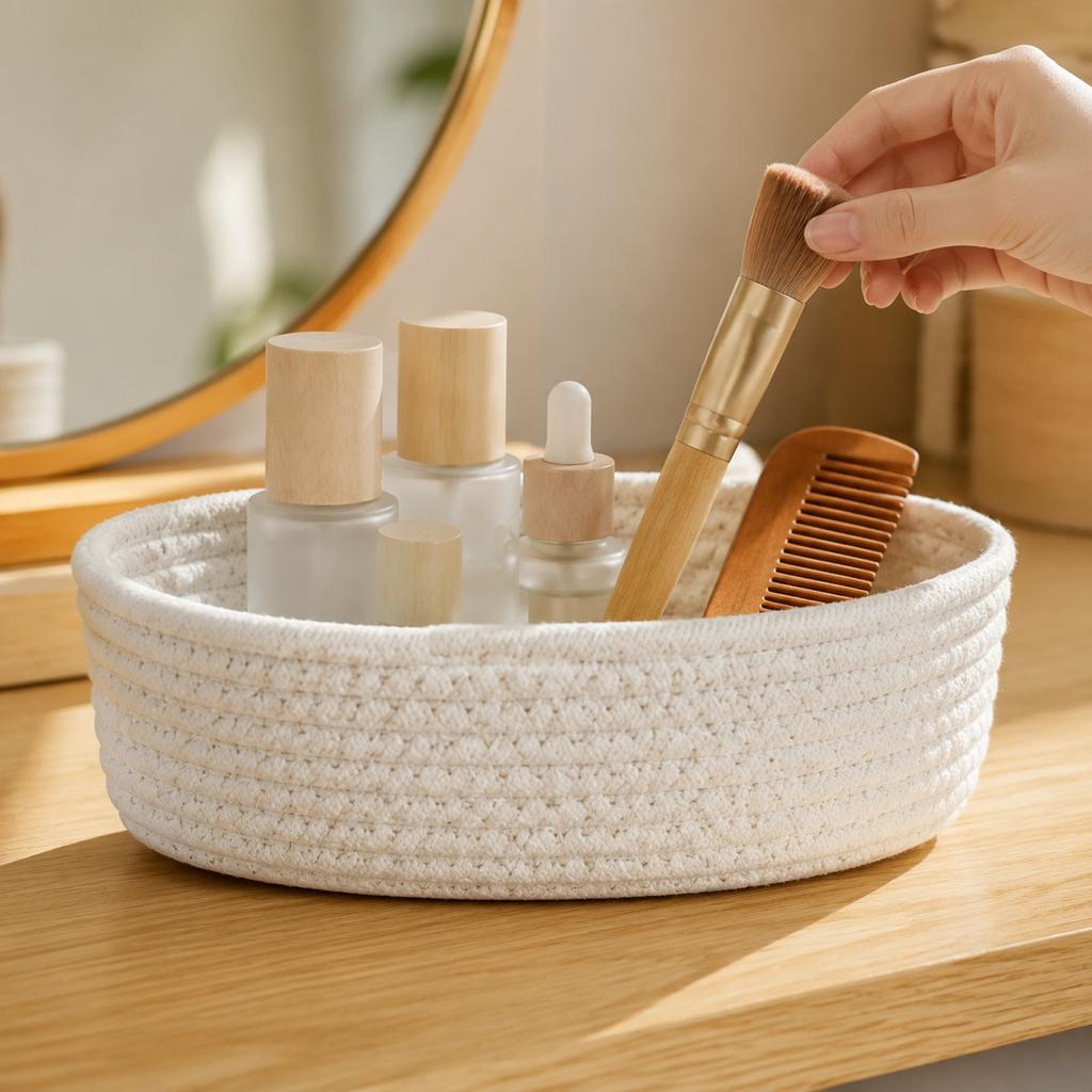 1-Pack Cotton Rope Woven Storage Basket for Home Organization