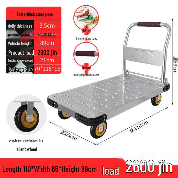 Silent Foldable Handcart Trolley with Swivel Wheels - Heavy-Duty Flatbed Truck