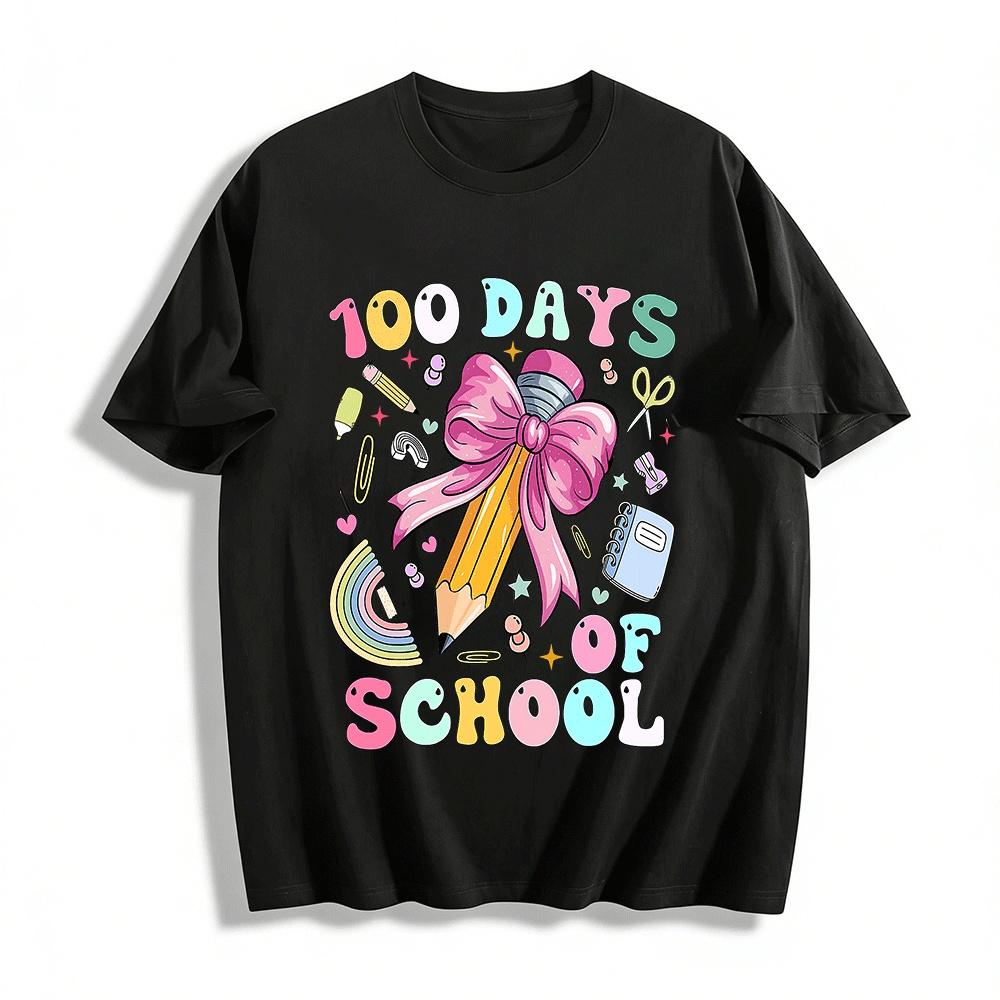 100 Days of School Cute Stationery Print Kids Top Pure cotton T-shirt XXS