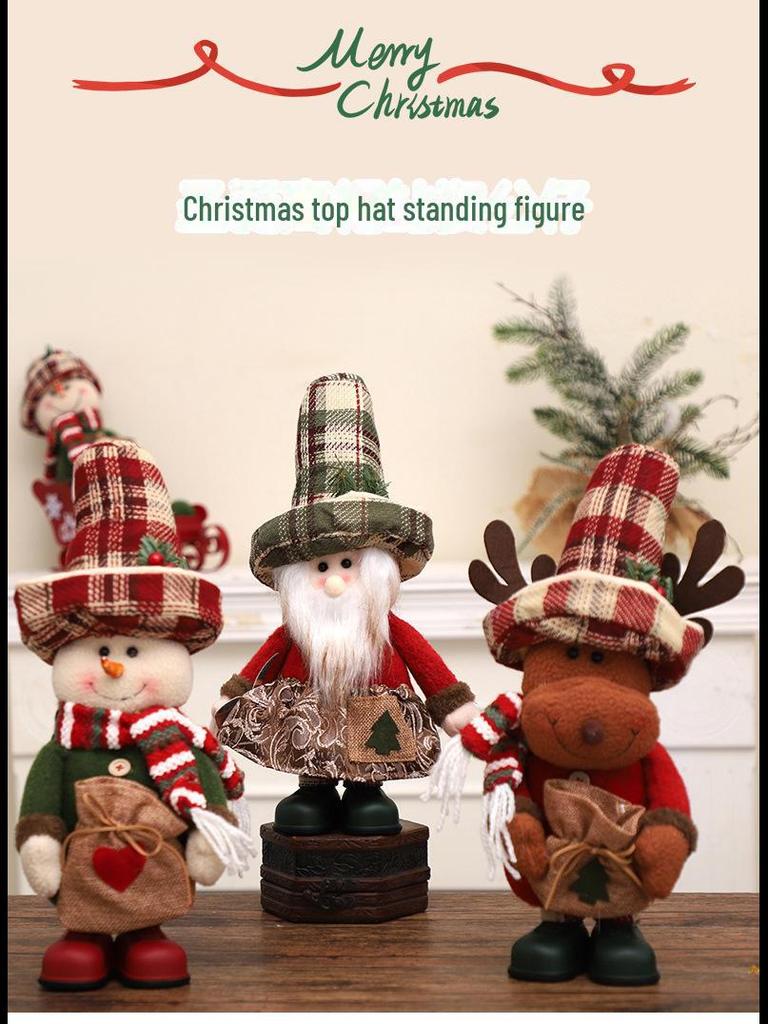 Santa Claus Linen Apron Standing Doll Christmas Decoration Ornament