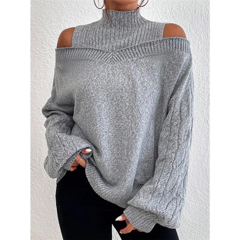 Maglione da Donna Collo Alto a Spalle Scoperte Casual Morbido a Treccia Pullover Manica Lunga Autunno Inverno Maglia Top