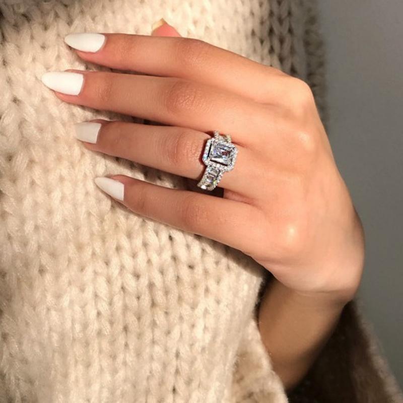 New Silver Plated Stainless Steel Rings For Women Square Cubic Zircon Ring Jewelry Accessories Size 5-11