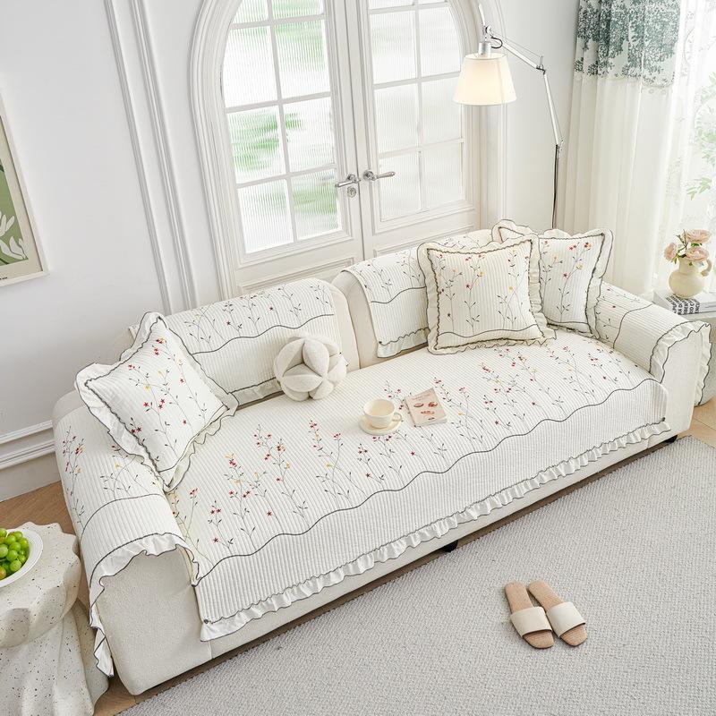 All Cotton Sofa Cover Seasonal Universal Fabric Anti Slip Pastoral Style Ruffle Edge Sofa Cushion New Sofa Cover Cloth