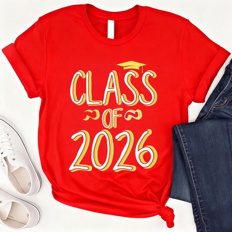 Class of 2026 Graduation Shirt Bella Canvas Tee School Spirit Shirt Short Sleeve Fashion Cotton Top All Seasons Casual Harajuku