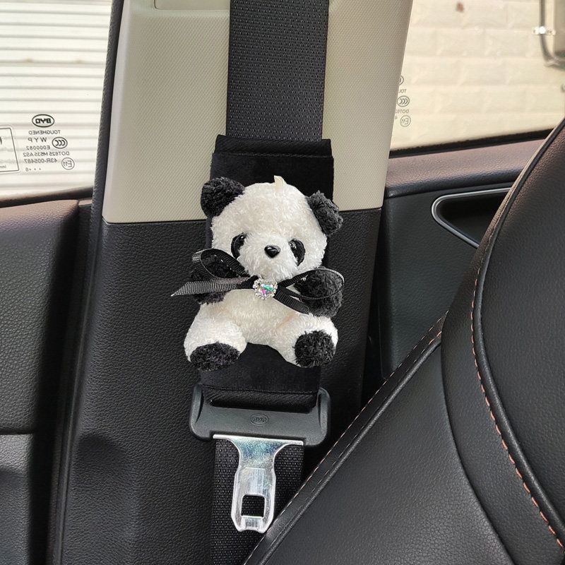 Short Cartoon Panda Car Safety Belt Shoulder Pad Cover Cute Teddy Soft Car Safty Belt Cover Car Interior Ornaments Panda - 1 Short Shoulder Pad