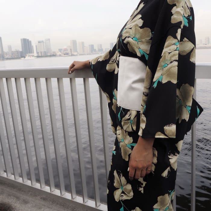 [Sherry Mimi] PAUR lora Reversible Yukata Set with Obi and Waist Tie, 3-piece set, Japanese floral pattern, Made in Japan, Stylish