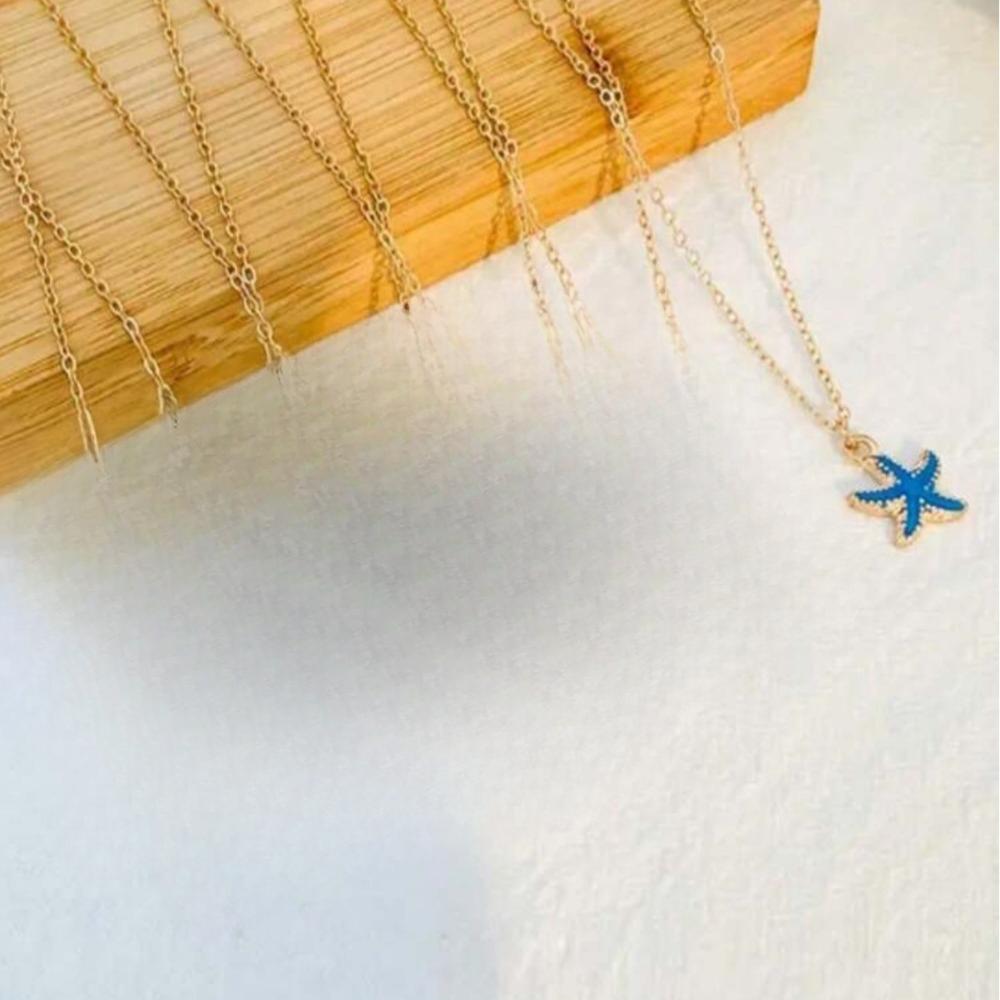 

Cute Sweet Multicolour Starfish Star Pendant Necklace for Women Bohemia Charm Fashion Summer Beach Collar Jewelry Accessory Gift синій