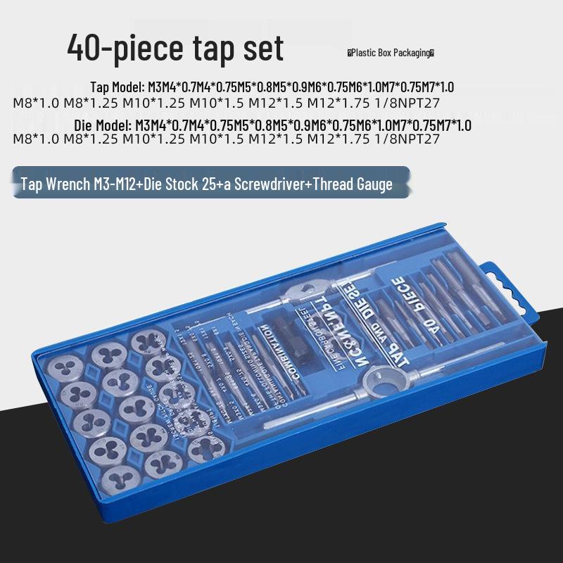 Manual Tap and Die Set: Tapping Drill Bits & Wrench Kit M3-M30