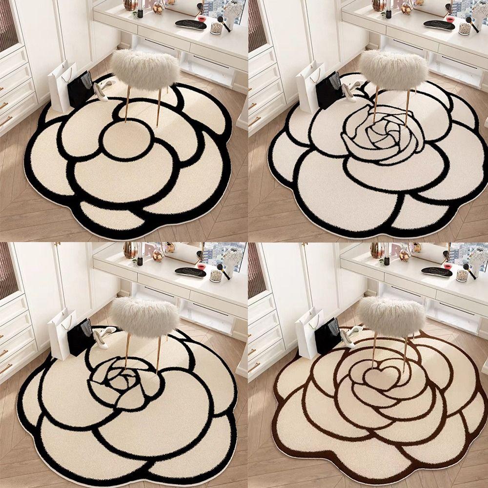 Soft Crystal Velvet Camellia Carpet Non-slip Quick-Drying Floor Rugs 60x60CM Absorbent Floor Mat Living Room Bathroom