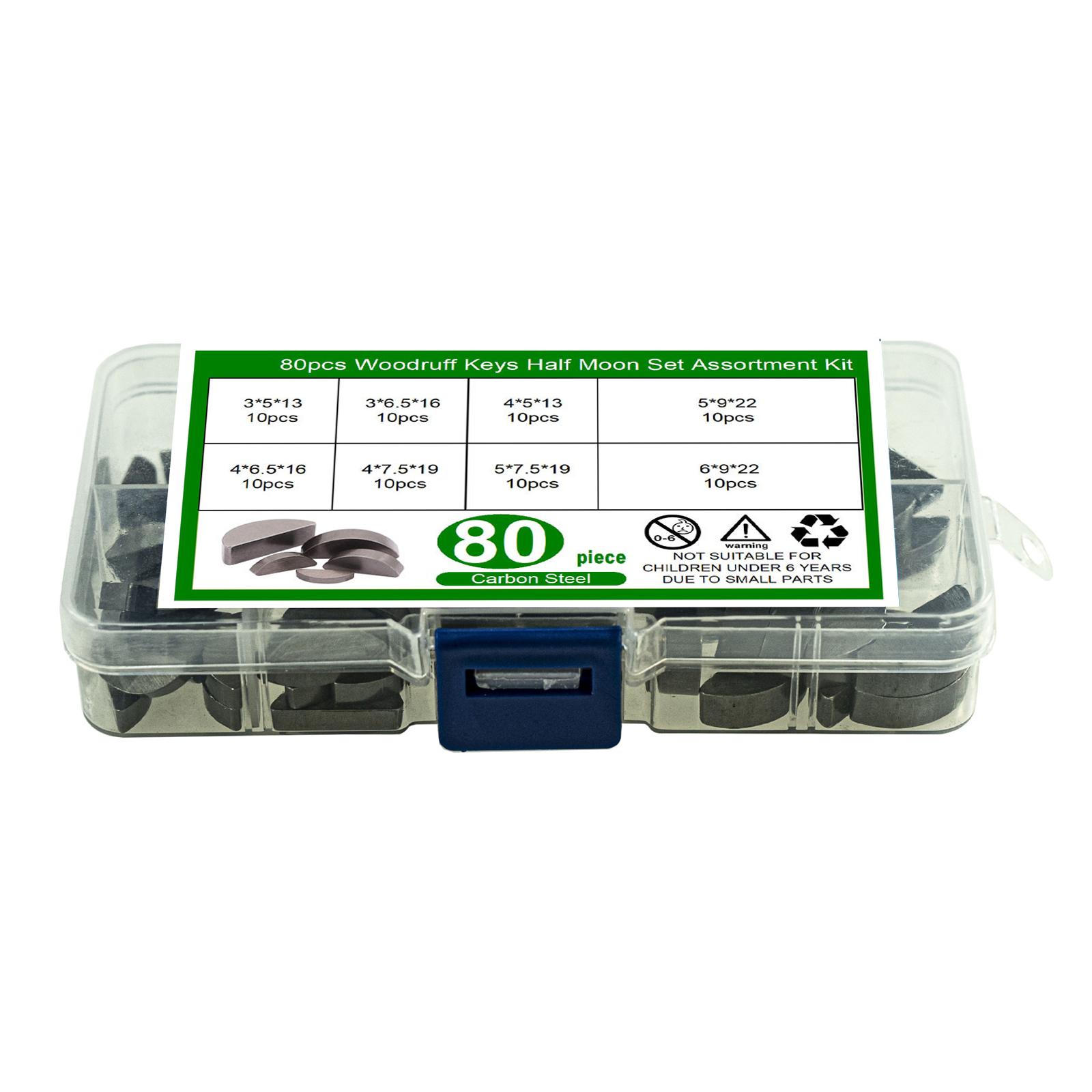 

80Pcs Carbon Steel Woodruff Key Set Durable Corrosion Resistant Woodruff Key Assortment Tool for Industrial Machinery