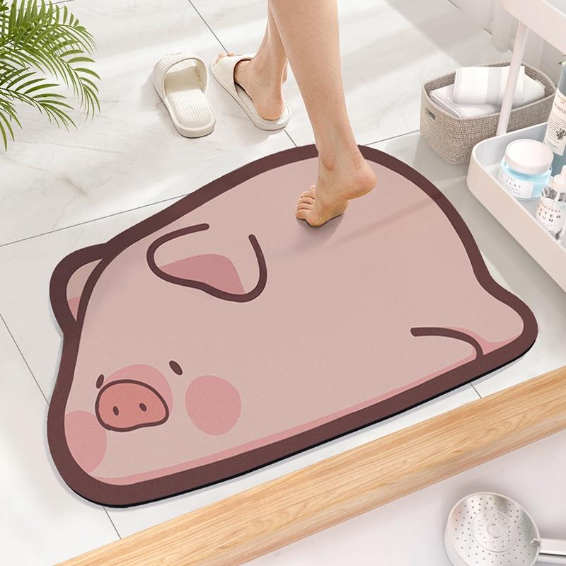 Cute Diatom Super Absorbent Bathroom Mat CartoonNon-Slip Mud Toilet Pad Quick-Drying Bath Mat Floor Mat
