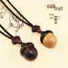 Ethnic Sandalwood Acorn Pendant Necklace with Hollow Long-Style GaU Box Design