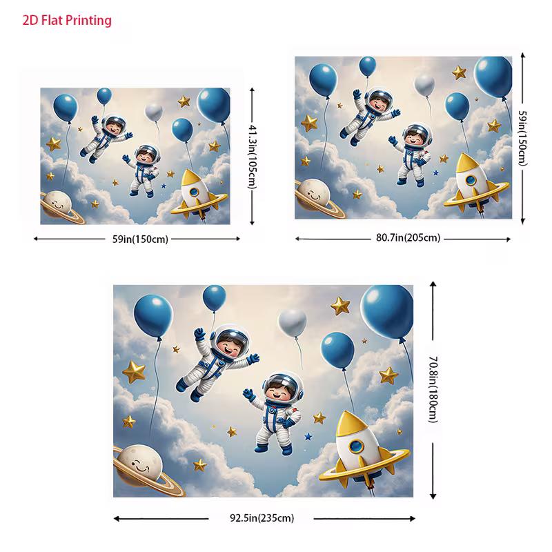 2D Cute Astronaut Boys with Balloons Photo Booth Backdrop Cloth for Birthday