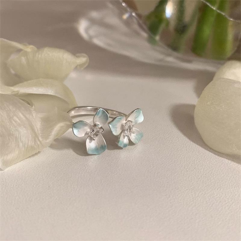 Summer Sweet Blue Gradient Flower Zircon Open Rings For Women Fashion New Jewelry Gift Party Birthday Wholesale anillos