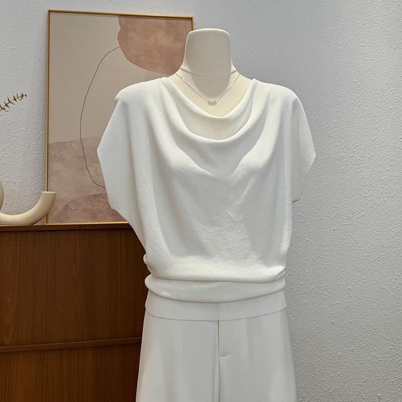 Short-sleeved Knitted Sweater, A New Summer T-shirt for Women, Versatile, Cinched Waist and Slimming, One-shoulder Top