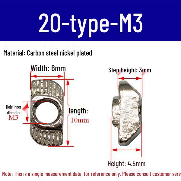 European Profile T-nut: Square T-slot Slider, Types 20/30/40/45, Sizes M3-M8