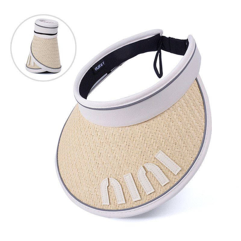 

8463 Summer Outdoor Sun Hat Children s Foldable Easiest for Match Crownless Sun Hat Straw Pattern Big Brim Sun Hat Tide Beige