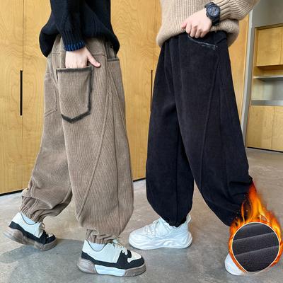Boys' Fleece Pants Autumn and Winter Children's Thick Corduroy Warm Tracksuit Pants