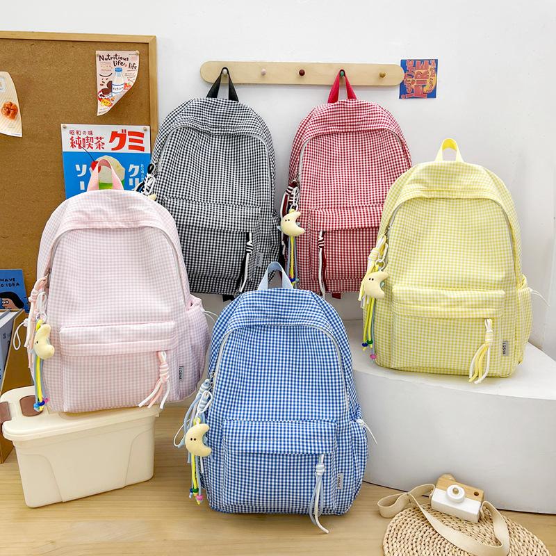 Schoolbag Korean version ins Mori literary and artistic style college student class backpack sweet Harajuku plaid girl travel backpack
