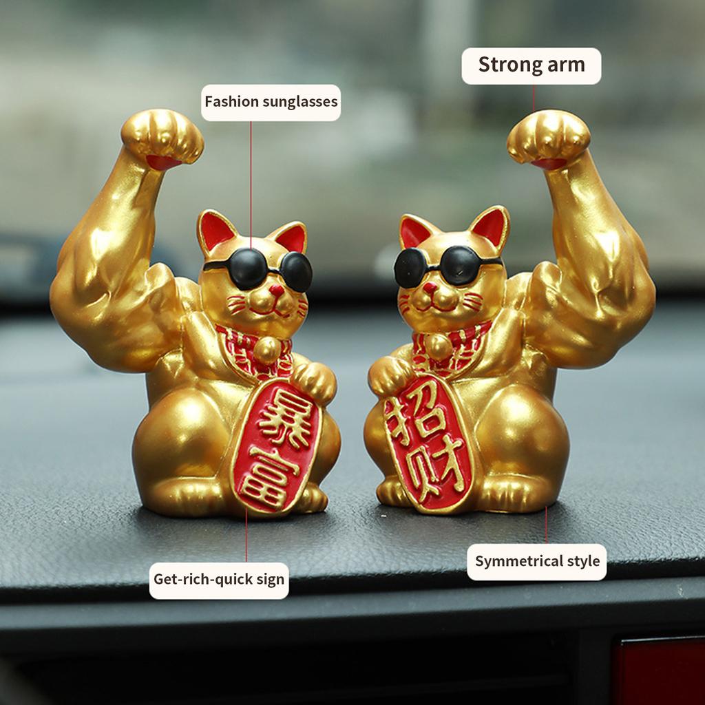 Einzigartige Harze Glückskatzen Skulptur mit muskulösen Armdesigns zur Anziehung von Reichtum und Glück Figurine Ornament