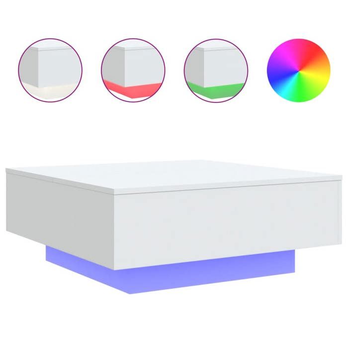 VidaXL Coffee Table with LED Lights, Side Table, End Table, Living Room Furniture, Modern, White Wood 836588