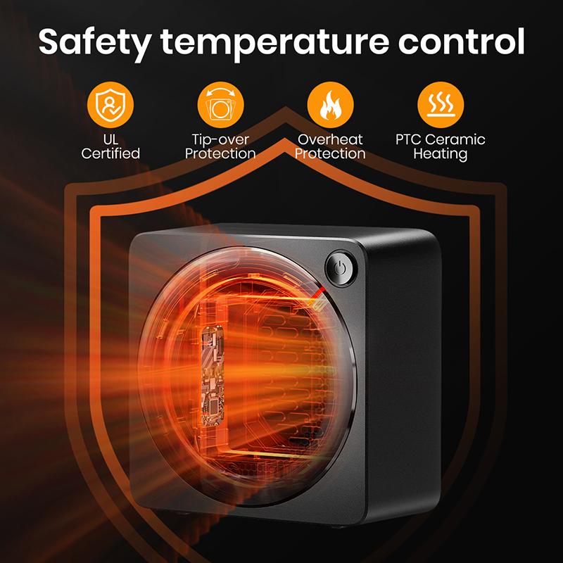 Chauffage d'appoint 500W Chauffages d'appoint à faible consommation d'énergie pour usage intérieur, Chauffage de bureau électrique à chauffage rapide en céramique PTC, Surchau