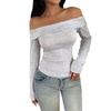Baifen Zhi Yi European & American 2025 Spring/Autumn Sexy Slim-Fit Solid Color Off-Shoulder Long Sleeve T-shirt