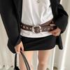 Vintage Women Wide Belt Metal Buckle Punk Style Belt Retro Leather Waistband  Girls