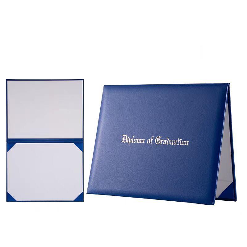 Custom Logo School A4 Blank PU Leather Diploma Cover with Gold/Silver Printing Certificate Diploma Certificate Cover Folder (Blue,A4) синий