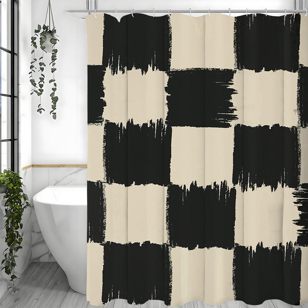 Irregular Square Textured Black Apricot Shower Curtain, Bathroom Decorative Shower Curtain, Waterproof Shower Curtain with Hooks