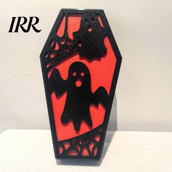 Halloween Ghost Spider Decoration Casket Decor, DIY Bat Ornament with Lights, Night Light Spooky Graveyard Scene Prop for Party Home
