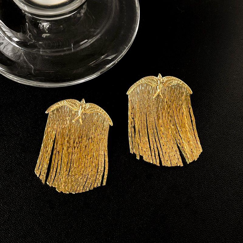

Accessible Luxury Yang Caiyu Same Style Bird Tassel Earrings Pair of Golden Bird Tassel Earrings
