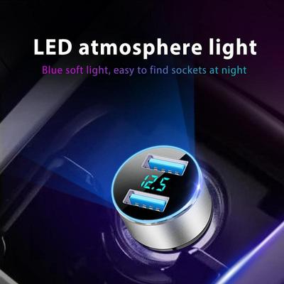 2pcs 5V/3.1A 2 USB Car Fast Charger Car Charger Aluminum Alloy + PC LED Display
