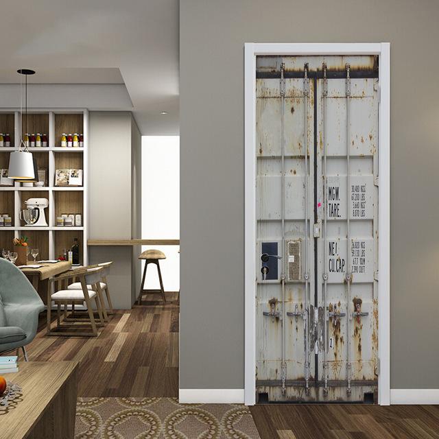 

3D High Simulation Container Door Seriesr Наклейки на двері Шпалери Індустріальний стиль ПВХ Самоклеючий Плакат для декору спальні Фреска 77x200cm(cut 2 pcs)