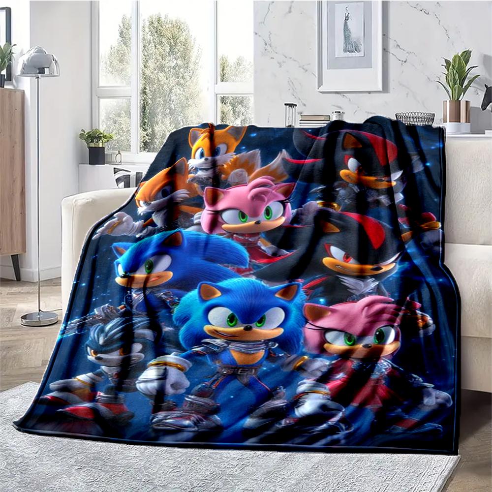 Sonic Theme Printed Blanket - Perfect for Couch, Bed, Travel & Outdoor Use | Machine Washable, Cozy & Durable.