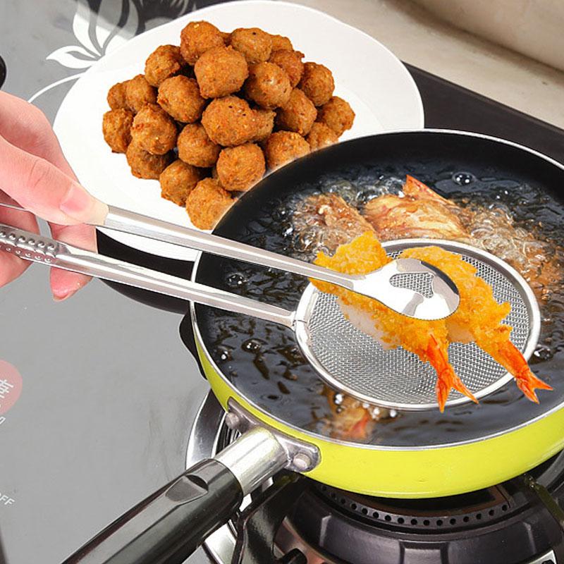 Stainless Steel Frying Oil Filter Clip, Multifunctional Oil Drain Spoon, Cooking Vegetable Snacks Frying Tool