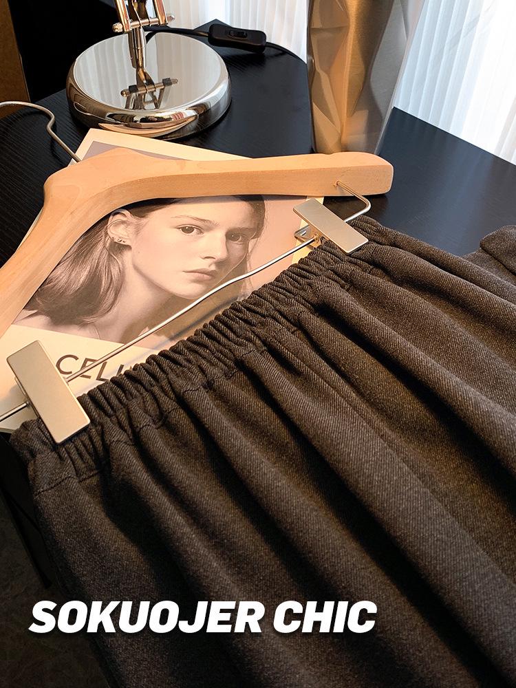 Women's High-Waisted Wool Blend Midi Skirt: Thick Pleated, Slimming Korean Style for Autumn & Winter