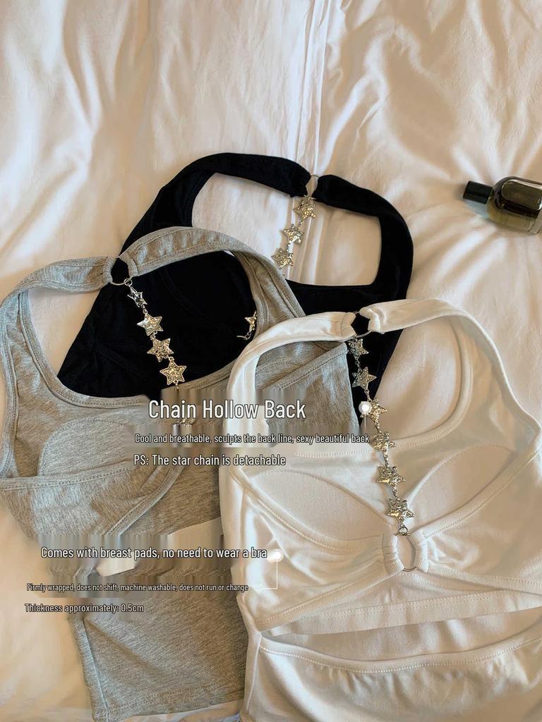 Spicy Girl Star Chain Halter Backless Camisole with Chest Pads & Cutout Design