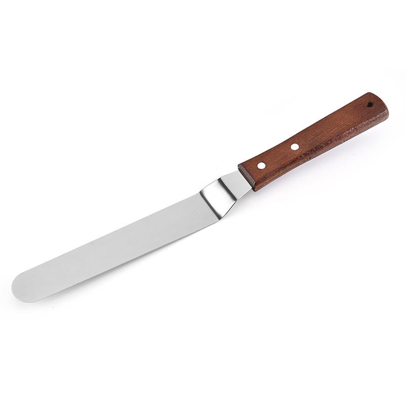 Stainless steel cream spatula with wooden handle, curved scraper, cream spatula, bread jam knife, baking tool scraper, set of 3 4inch （3 pieces）