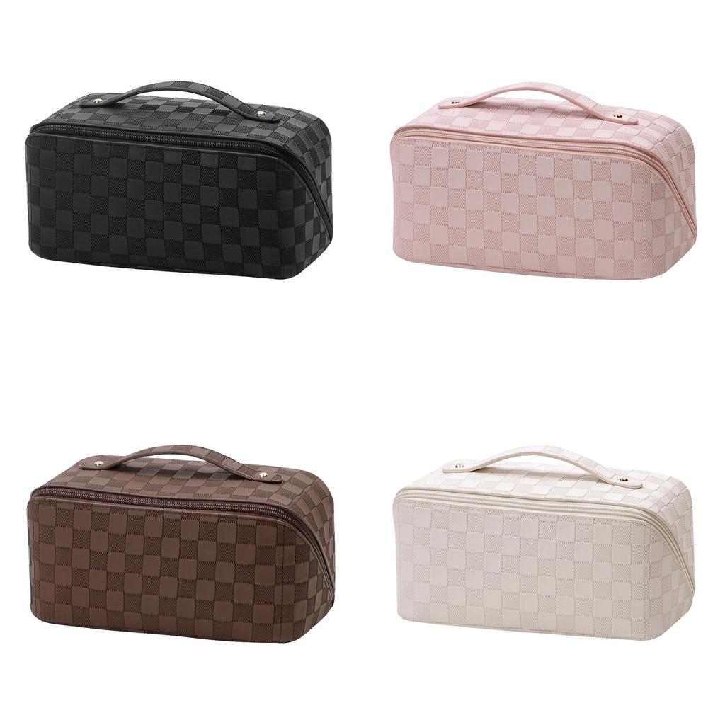 Checkerboard Leather Pu Portable Large Capacity Multifunctional Pouch Makeup