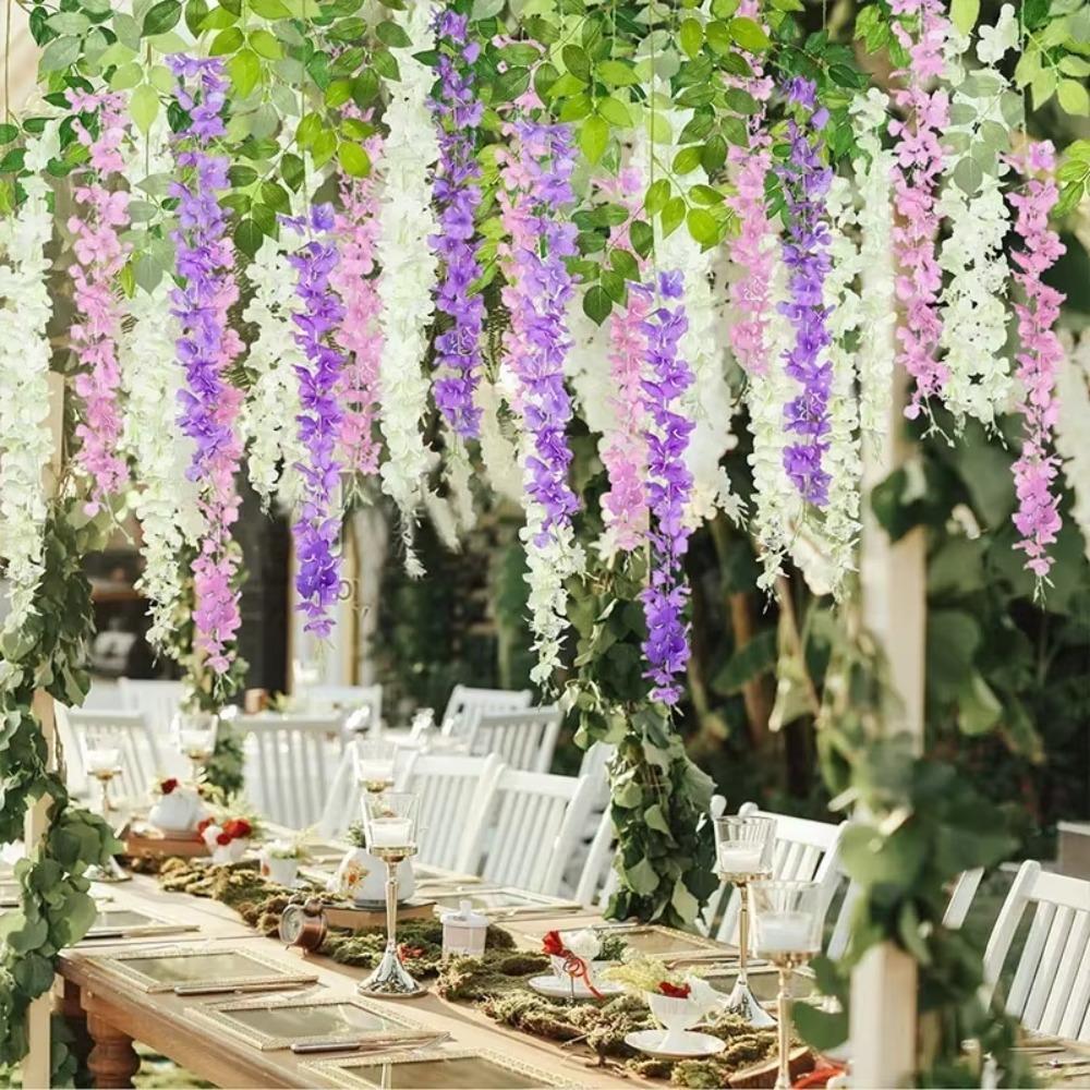 12pcs Long Branches Simulated Wisteria Hanging Trailing Flower String Silk Flower Garland Display