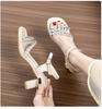 2025 New French Crystal Women's Sandals with High Heels and Square Head Style