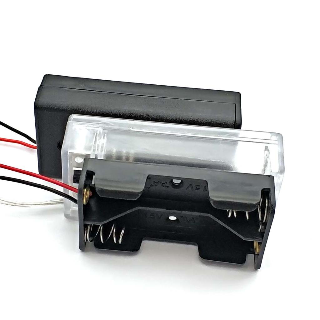 Μαύρη Διαφανής Πλαστική Θήκη Αποθήκευσης Μπαταριών Ισχύος Μεγέθους AA με Καλώδια και 2 Υποδοχές Θήκη Αποθήκευσης Μπαταριών Ισχύος Μεγέθους AA