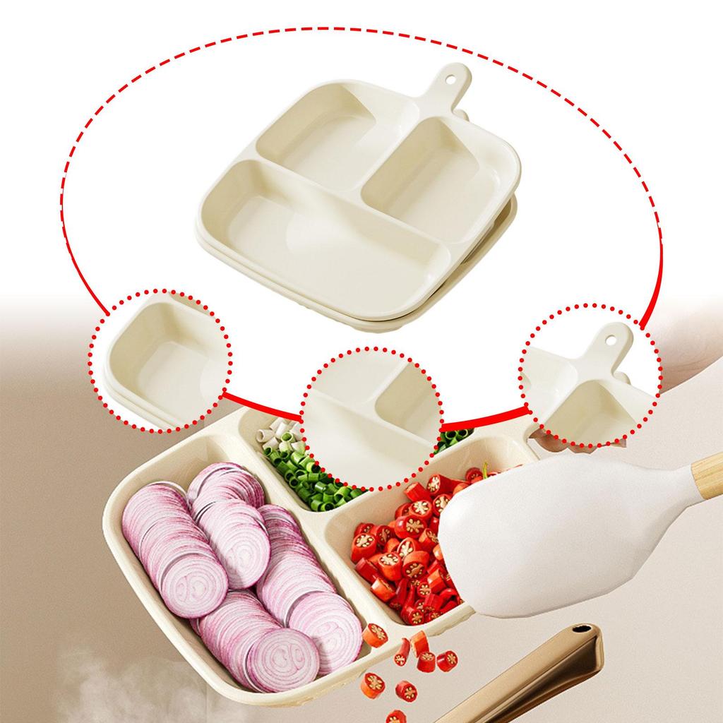 2Pcs Divided Dinner Plates with 3 Compartments with Handle Partitioned Plates for Kitchen Meal Prep Vegetable Fruit Snack