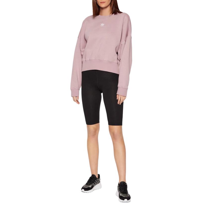 adidas Originals Simple Casual Sports Round Neck Drop Shoulder Short Logo Sweatshirt Women Sweatshirt Pink HF7480