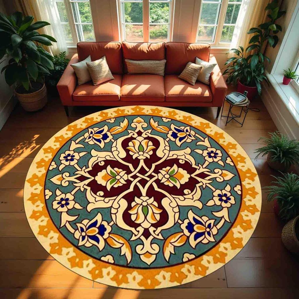 Boho Mandala Print Round Rug Bedroom Carpet Living Room Nonslip Floor Mat Sofa Table Rugs for Home Decor Girls Room Rug