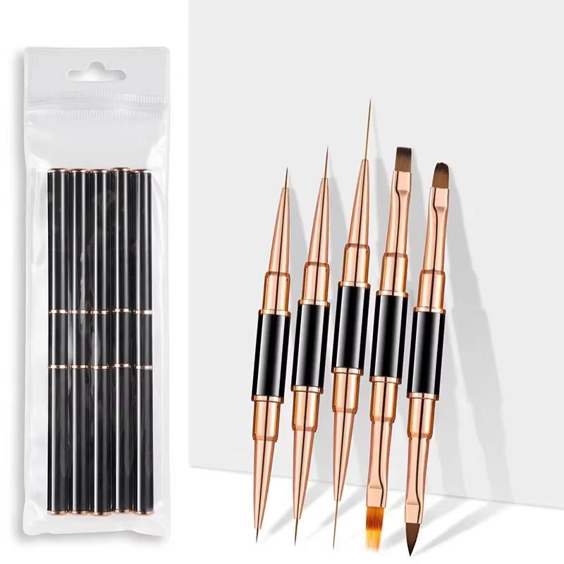 Five-piece set of double-headed metal nail brushes, ladies' nail brushes nail oil brushes nail tool cleaning brushes nail design