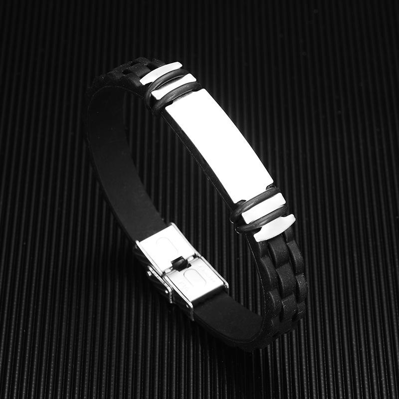 Engravable Leather Bracelet for Men Couple Silicone Rope Bracelets Women Bulk Stainless Steel Jewelry ALN25122608